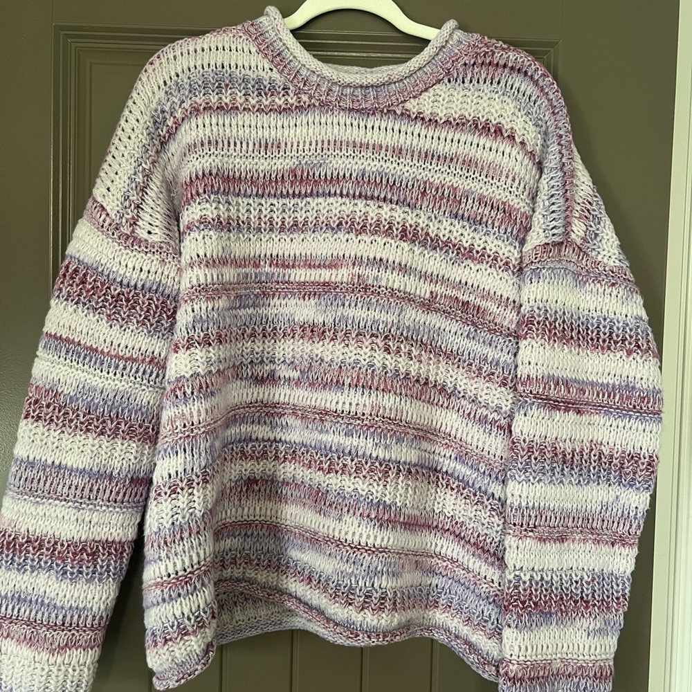 Time and Tru Purple and White Striped Sweater